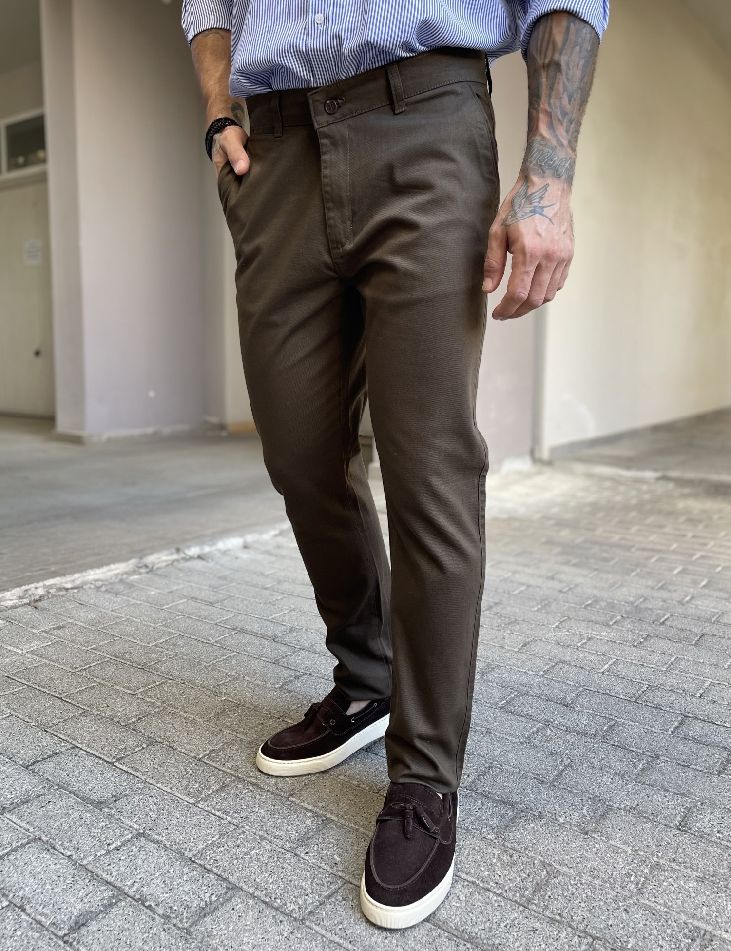 Dynamo ανδρικό καφέ παντελόνι υφασμάτινο Chinos D1316K φωτογραφία